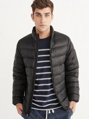 Abercrombie & Fitch Mens L Packable Lightweight Puffer Down Jacket Black
